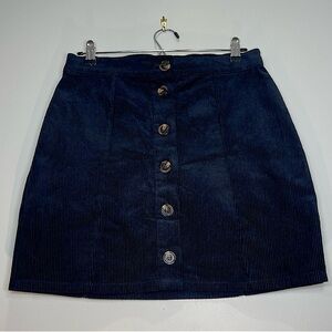ANTHROPOLOGIE HARPER HERITAGE Black Corduroy Mini Skirt Button Front Size Medium